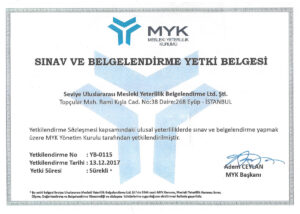 Sınav Belgelendirme MYK Yetki Belgesi