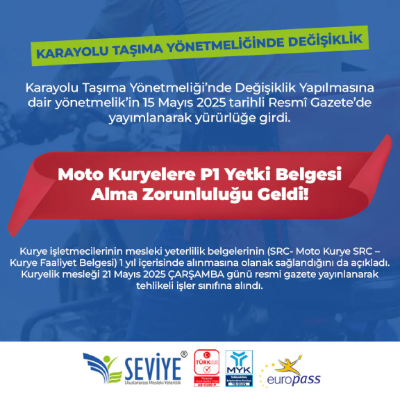 Motokuryelere Zorunlu P1 Yetki Belgesi